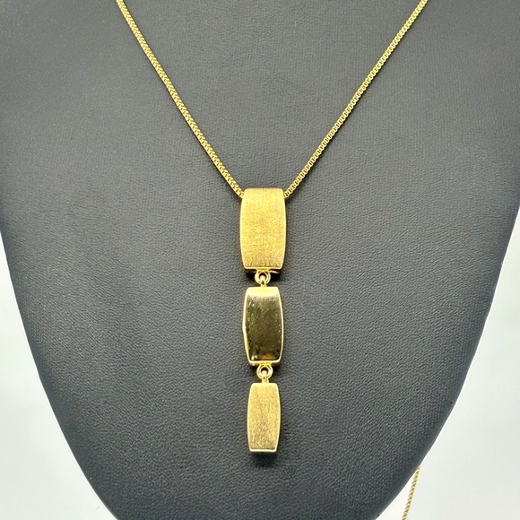 Vintage Napier Gold-Tone Chain w/Textured Elongated Elemental Pendant, Metal Tag - Picture 1 of 9